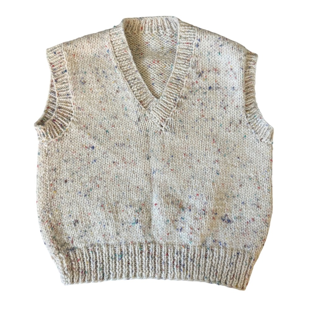 Handmade Knit Sweater Vest Confetti Donegal Tweed Cream Multi Kids Unisex 6-8